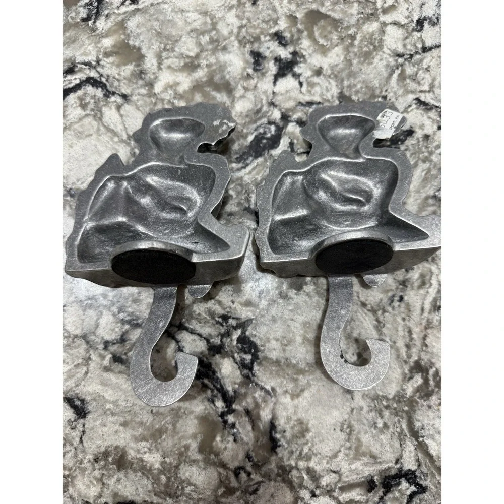 2 Carson Pewter Doll Christmas Stocking Hook Hangers Mantle Holiday Decor VTG
